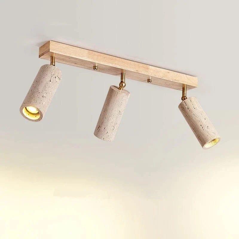 Stone Ceiling Spotlight – Angle Adjustable LED Lamp with Wooden Base for Foyer