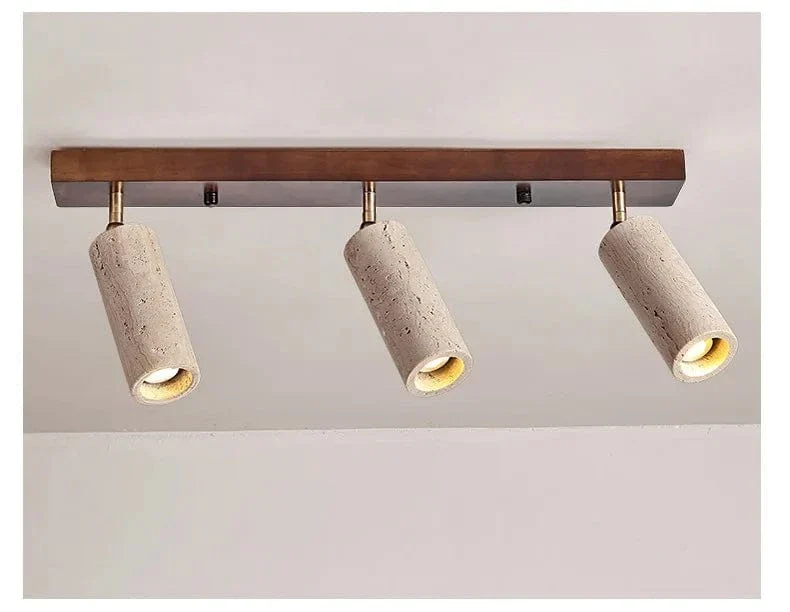 Stone Ceiling Spotlight – Angle Adjustable LED Lamp with Wooden Base for Foyer