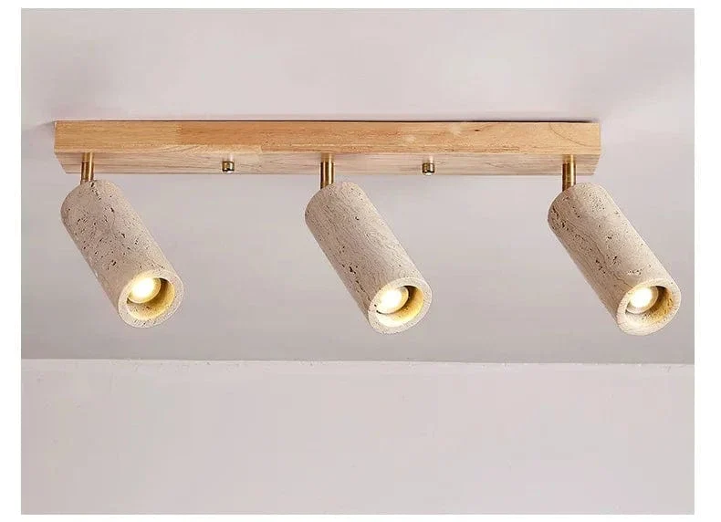 Stone Ceiling Spotlight – Angle Adjustable LED Lamp with Wooden Base for Foyer
