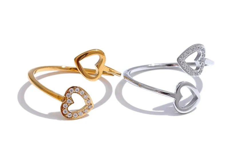 Bague Femme Yhpup – Style Géométrique en Acier Inoxydable et Zircon