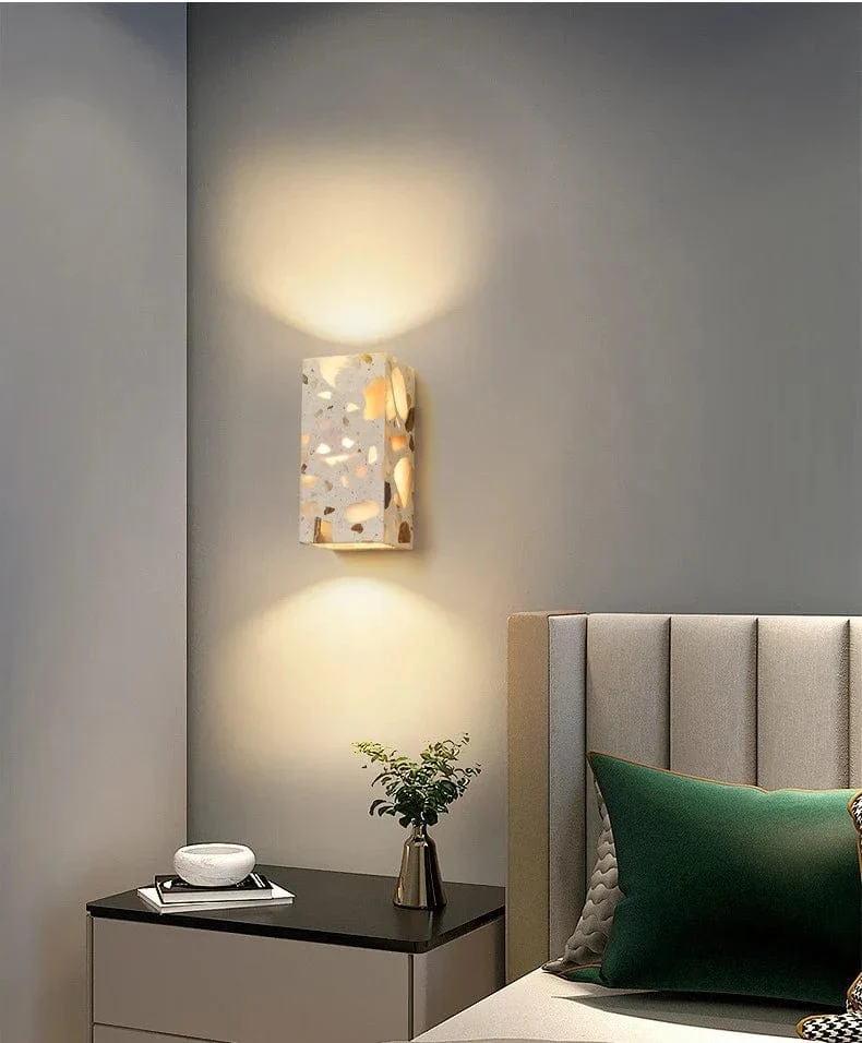 Applique Murale en Pierre Terrazzo IWHD – Lampe LED pour Salle de Bain, Chambre, Couloir et Extérieur