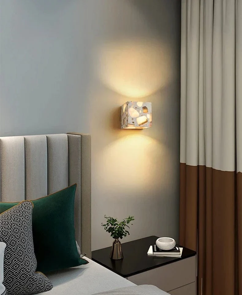 Applique Murale en Pierre Terrazzo IWHD – Lampe LED pour Salle de Bain, Chambre, Couloir et Extérieur