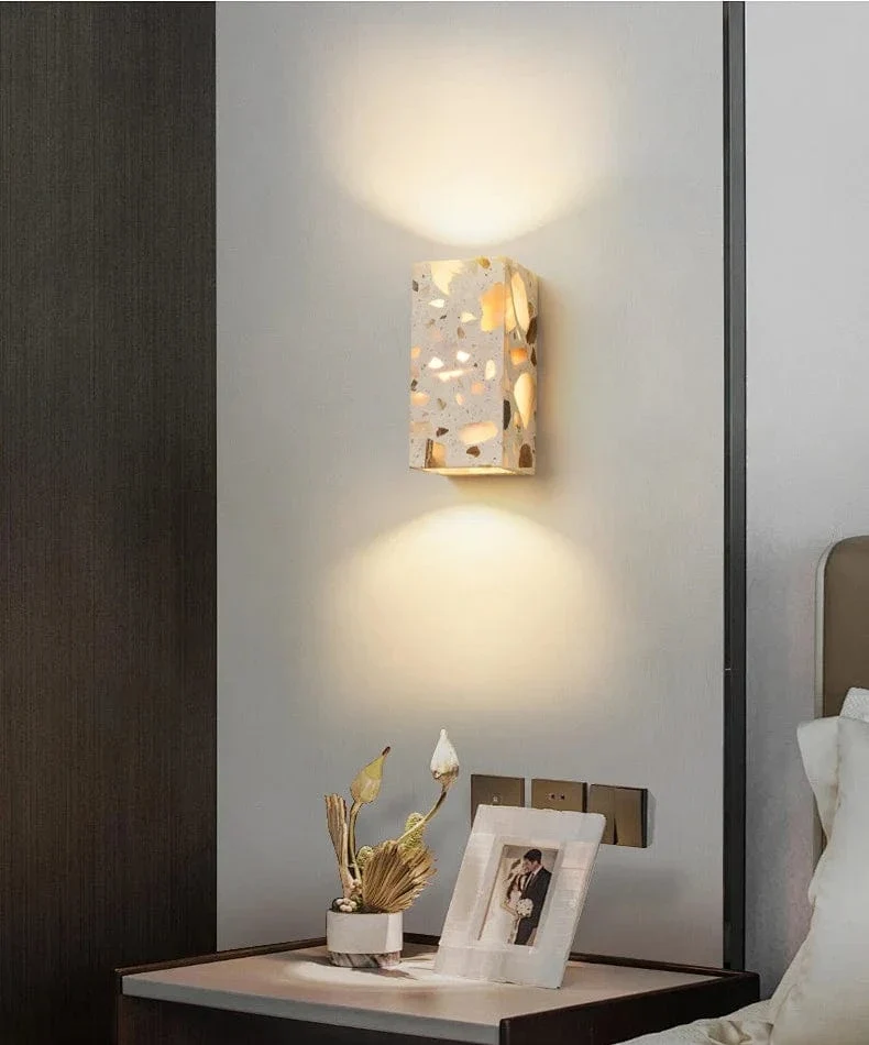 Applique Murale en Pierre Terrazzo IWHD – Lampe LED pour Salle de Bain, Chambre, Couloir et Extérieur