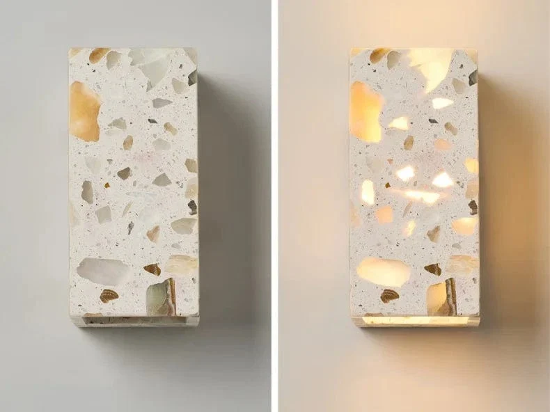 Applique Murale en Pierre Terrazzo IWHD – Lampe LED pour Salle de Bain, Chambre, Couloir et Extérieur
