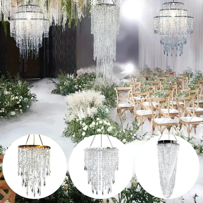 Acrylic Chandelier Lamp Shade Crystal Ceiling Light Covers Sparkling Beaded Pendant Lampshade Wedding Bedroom Home Decor