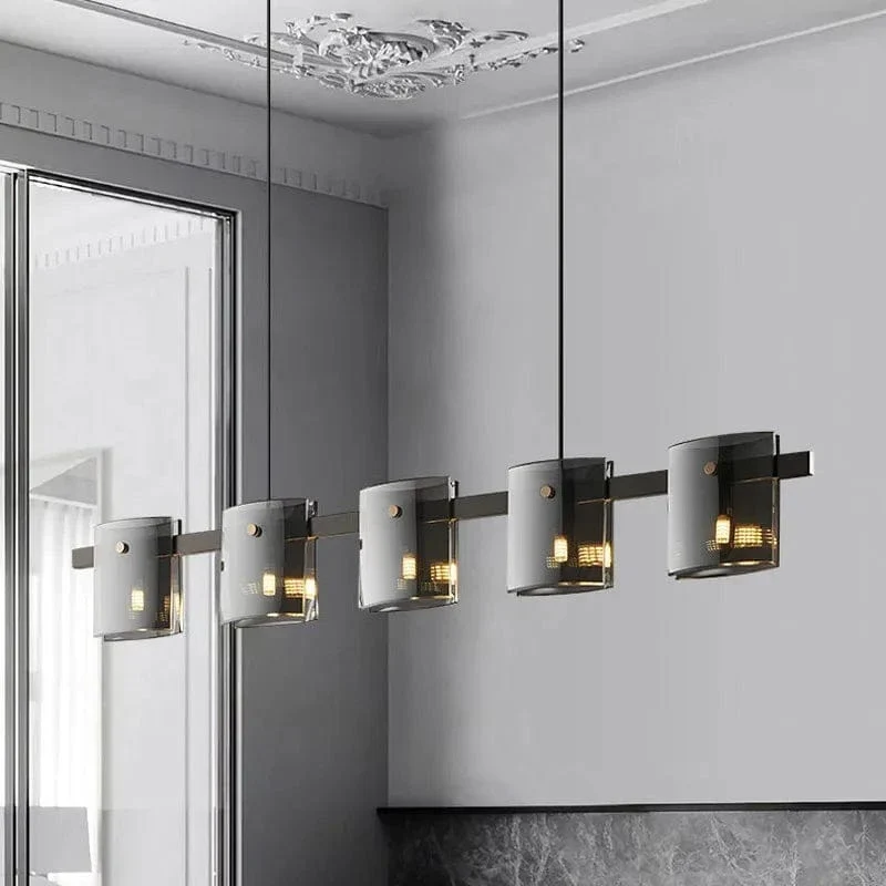 Pendant Light for Bedroom Living Room Kitchen Dining Table Bar Home Decor Modern LED Glass Tile Suspension Lamp Smoke Gray Amber