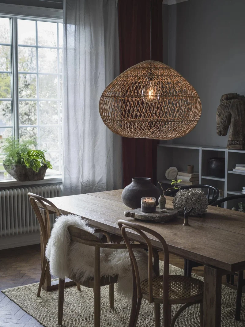 Lustre Rotin Naturel pour Salle a Manger