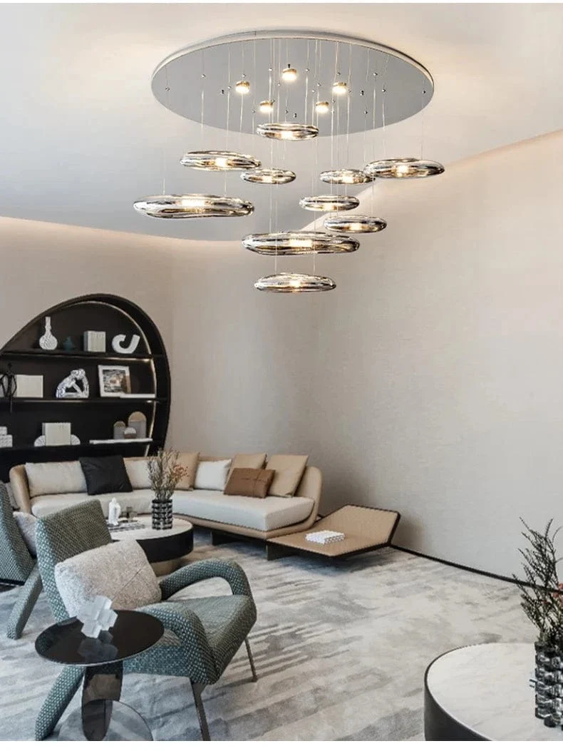 Plafonnier Suspension Chrome Moderne pour Salon
