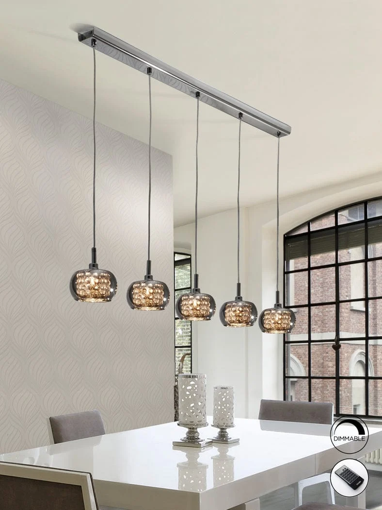 Suspension Cuisine Boules Noir Fumé Cristal Moderne