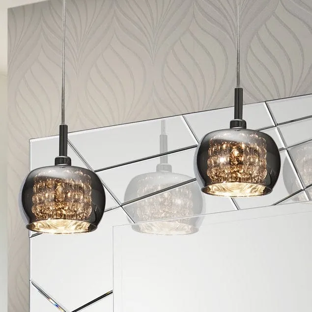 Suspension Cuisine Boules Noir Fumé Cristal Moderne