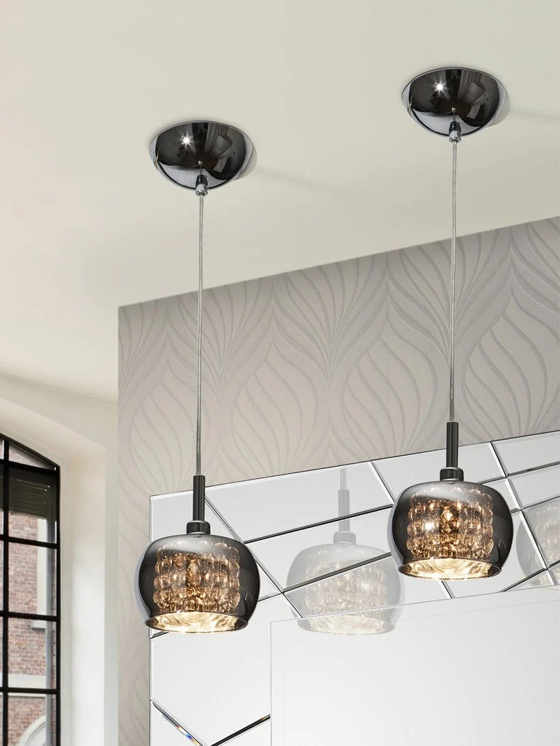 Suspension Cuisine Boules Noir Fumé Cristal Moderne