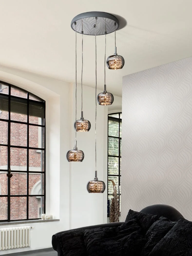 Suspension Cuisine Boules Noir Fumé Cristal Moderne