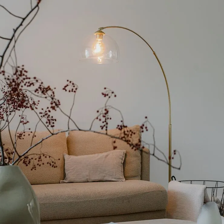 Lampadaire arc en laiton avec verre clair