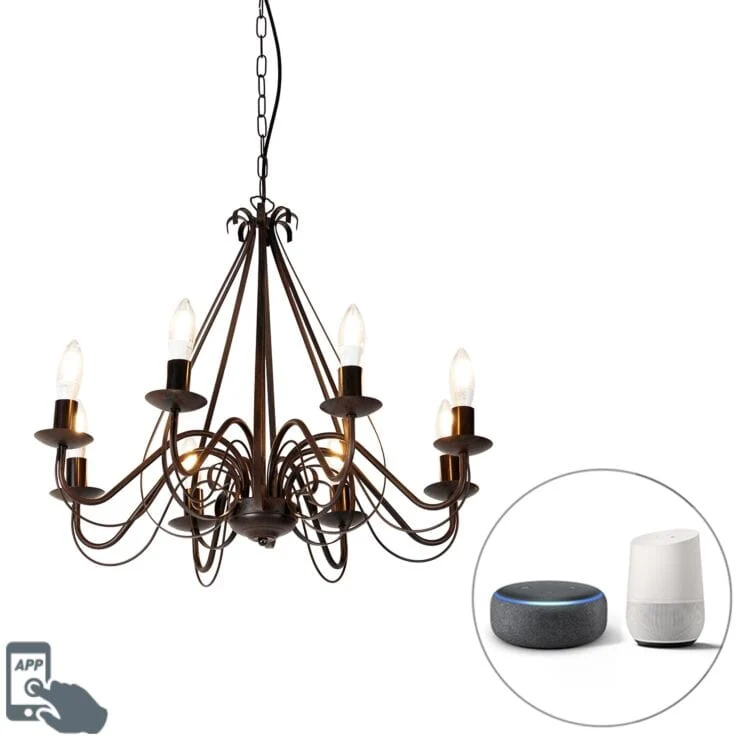 Suspension Lustre intelligent brun rouille 8 lumières