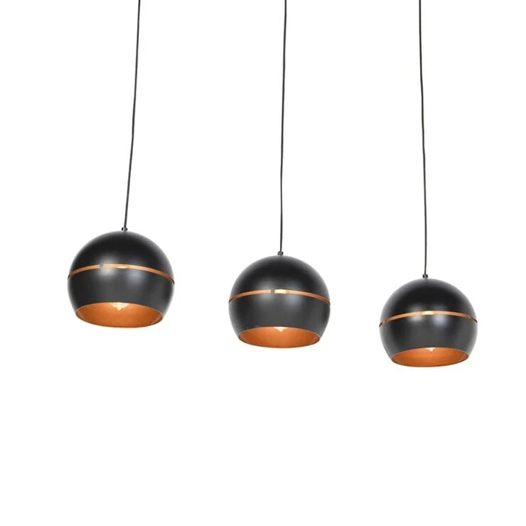 Suspension intelligente noire intérieur doré 3 boules