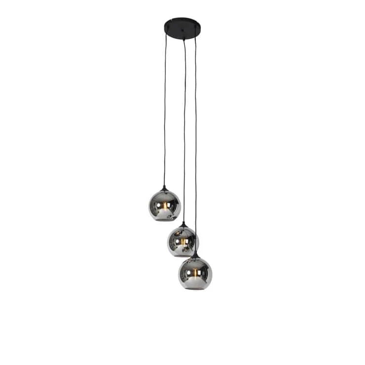 Suspension intelligente connectée 3 ampoules noire verre fumé