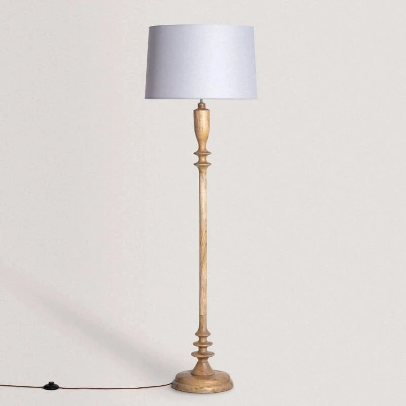 Lampadaire Abat Jour Vert et Pied Bois