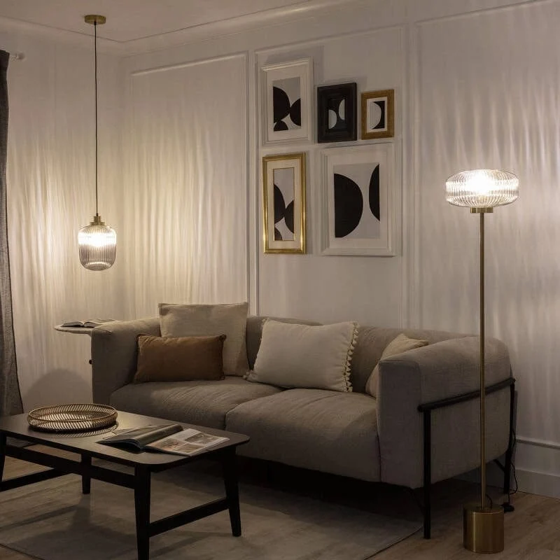 Lampadaire Doré et Verre