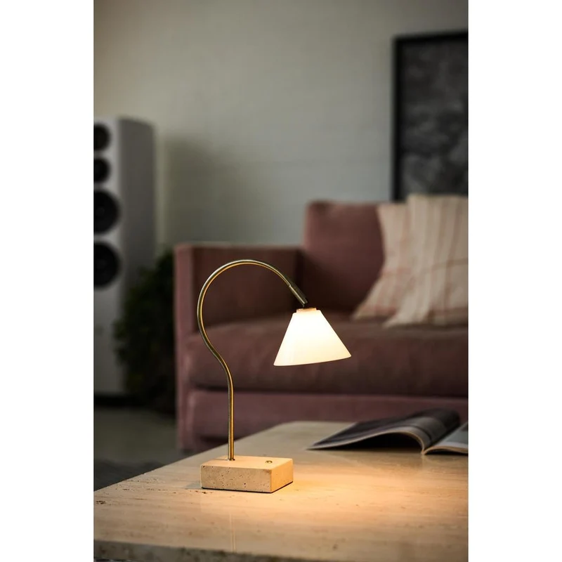 QUESTION PORTABLE BORDLAMPE ANTIK MESSING/OPAL GLAS