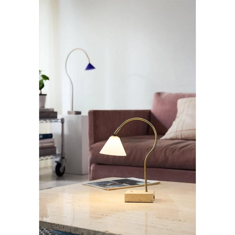QUESTION PORTABLE BORDLAMPE ANTIK MESSING/OPAL GLAS
