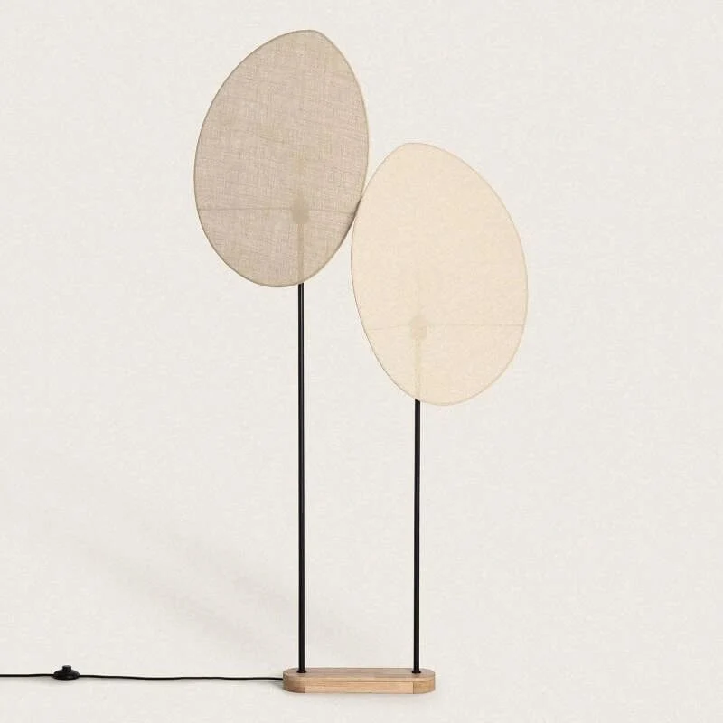 Double Lampadaire Beige Feuille Textile