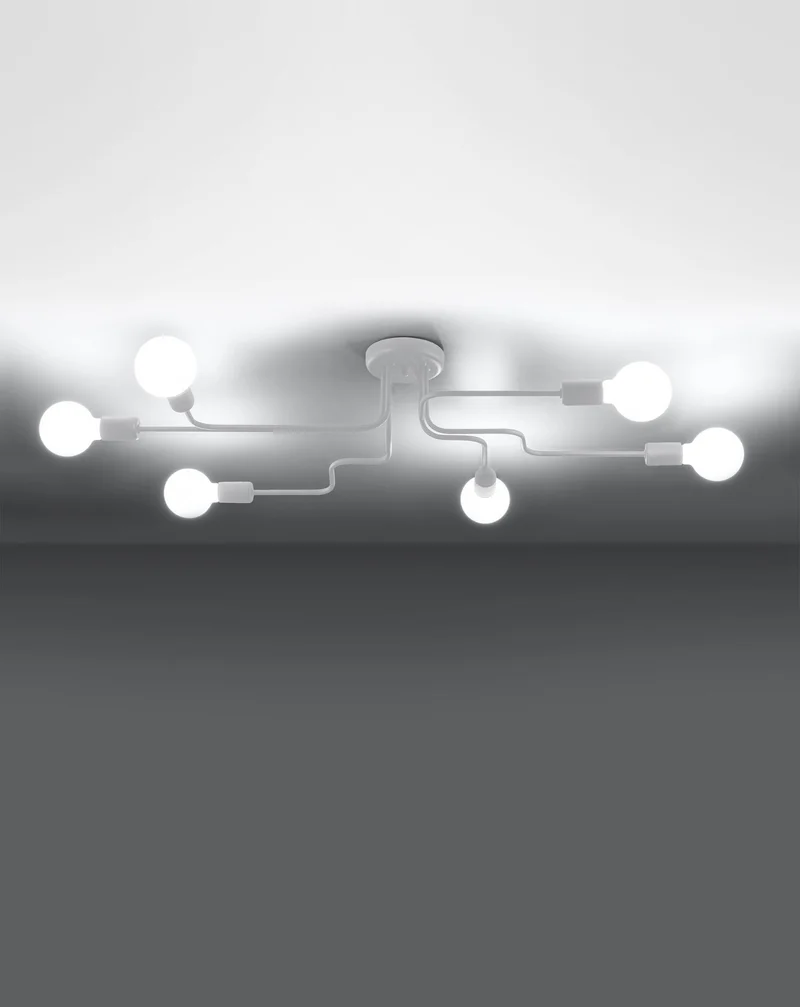 Plafonnier chandelier 6 ampoules Métal Blanc Salon