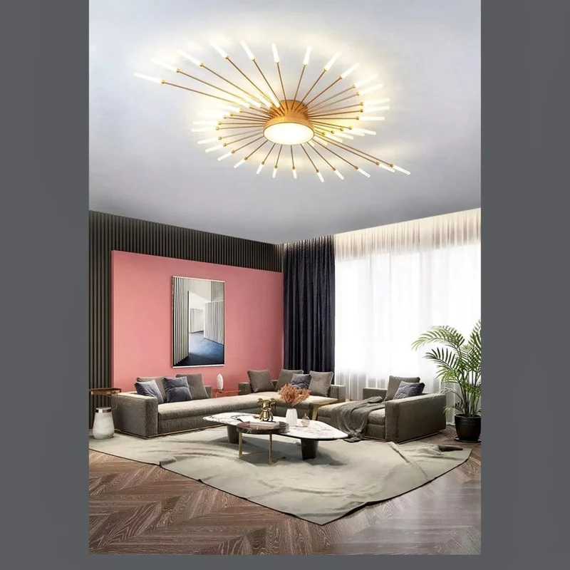 Lustre plafonnier moderne LED salon doré Coquillage