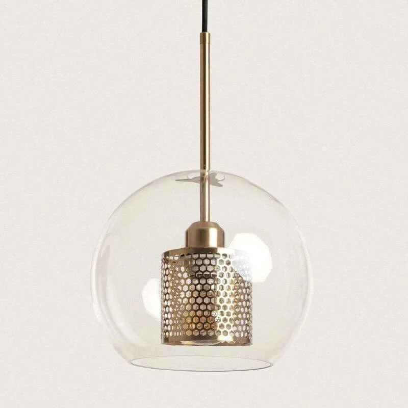 Suspension Boule Transparente en verre et Or