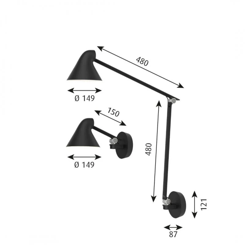 Njp Væg - Væglampe wallbox M/kort Arm - Sort