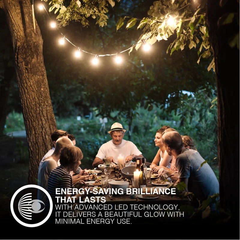 LEDVANCE 24-ft LED String Lights, Edison Shatterproof S14 Bulbs, Linkable, Indoor / Outdoor, IP65 Wet Rated, 2200K, Amber Glow, Extra Bulb Included