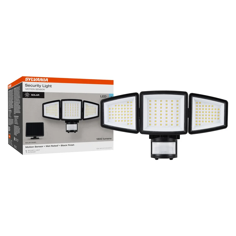 SYLVANIA Motion Sensor Solar Security Light, Solar Panel, 1800 Lms, Wet Rated, Batteries Included, 5000K, Daylight