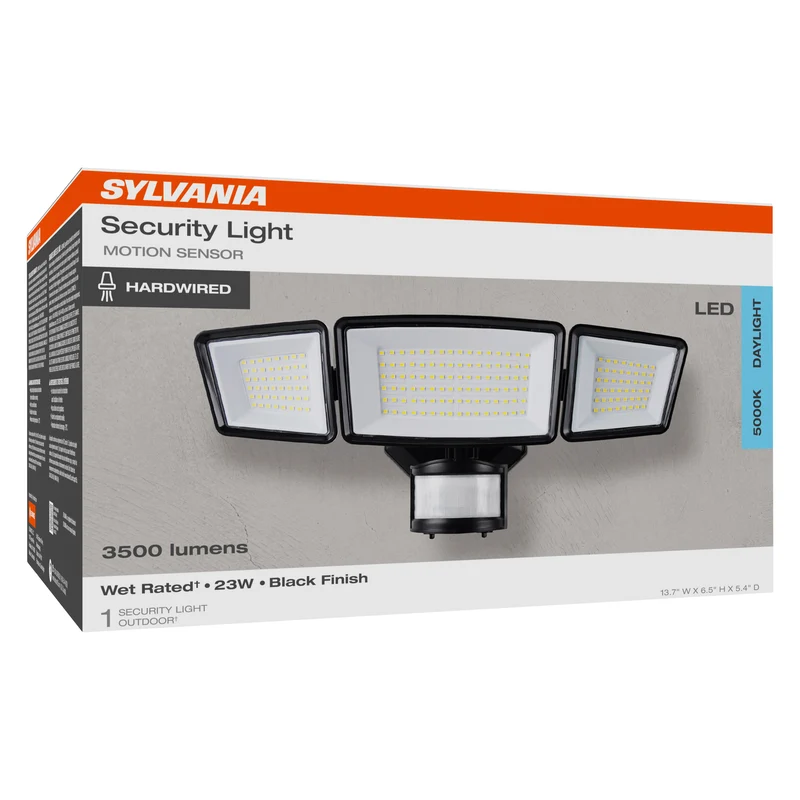 SYLVANIA 23W Security LED Light with Motion Sensor, Hardwired, 3500 Lms, Wet Rated, 5000K, Daylight