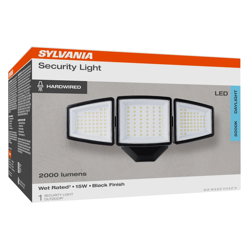 SYLVANIA 15W Security LED Light, Hardwired, 2000 Lms, Wet Rated, 5000K, Daylight