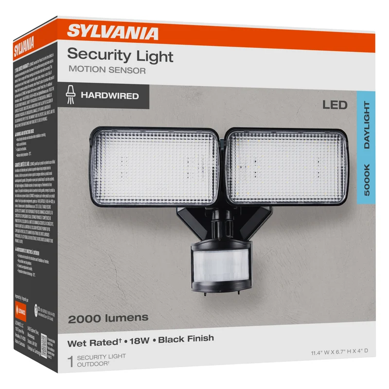 SYLVANIA 18W Security LED Light with Motion Sensor, Hardwired, 2000 Lms, Wet Rated, 5000K, Daylight