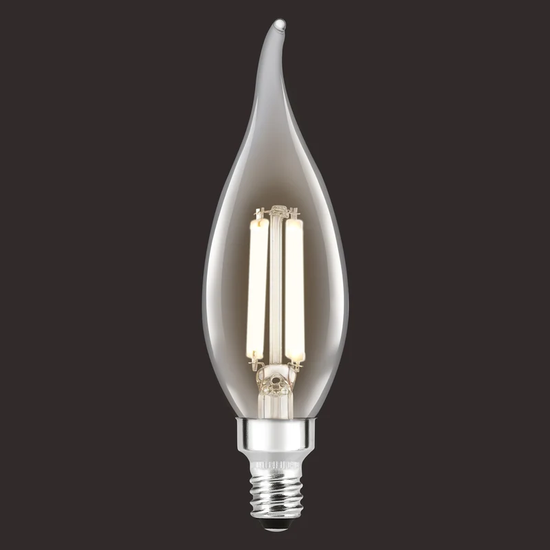 SYLVANIA B10 Clear LED White Filament Bulb, 7W, Dimmable, 750 Lms, Candelabra Base, 2700K, Soft White - 2 PK