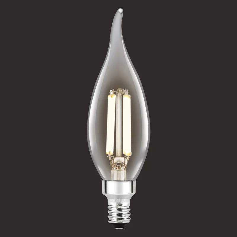 SYLVANIA B10 Clear LED White Filament Bulb, 6W, Dimmable, 650 Lms, Candelabra Base, 2700K, Soft White - 2 PK