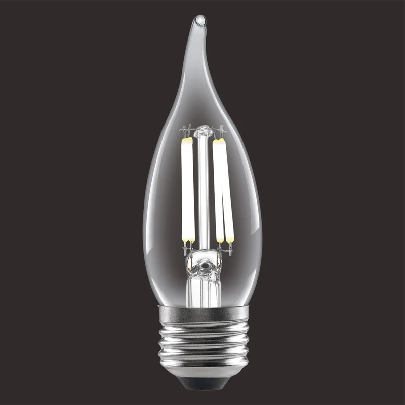 SYLVANIA B10 Clear LED White Filament Bulb, 3.5W, Dimmable, 350 Lms, Medium Base, 5000K, Daylight - 4 PK