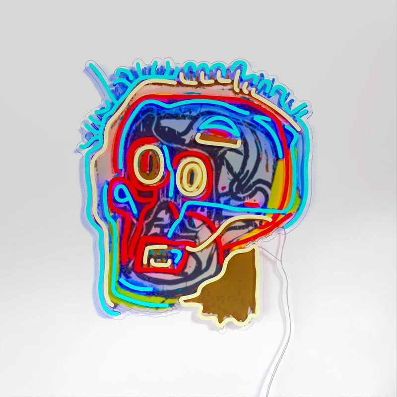 Untitled (Head) YP x Jean Michel Basquiat, signe en néon LED