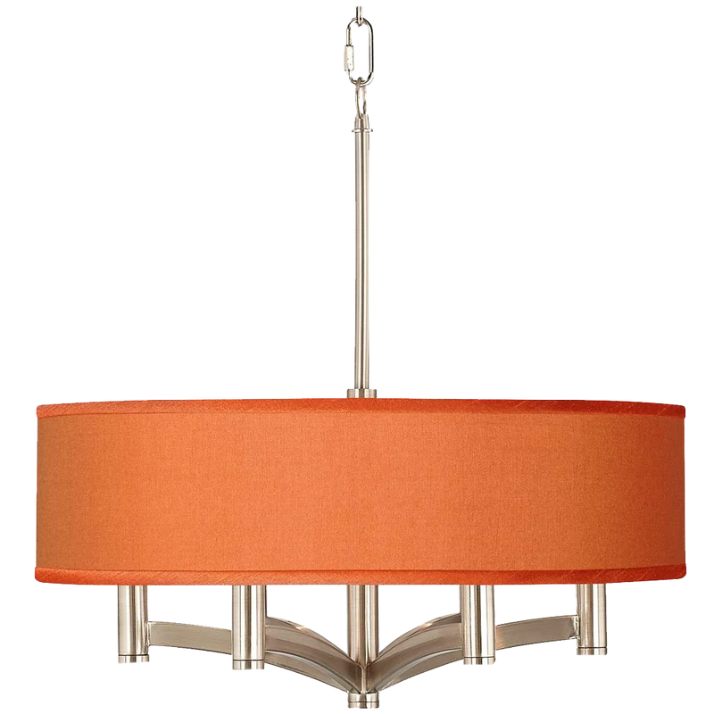 Orange Faux Silk Ava 6 Light Bronze Pendant Chandelier