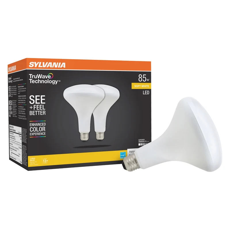 SYLVANIA LED TruWave BR40 Light Bulb, 85W = 12W, Dimmable, Frosted, 2700K, Soft White - 2 Pk