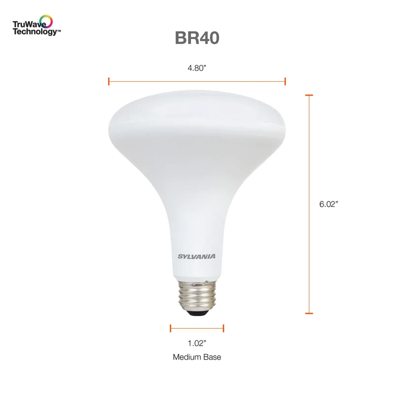 SYLVANIA LED TruWave BR40 Light Bulb, 85W = 12W, Dimmable, Frosted, 2700K, Soft White - 2 Pk