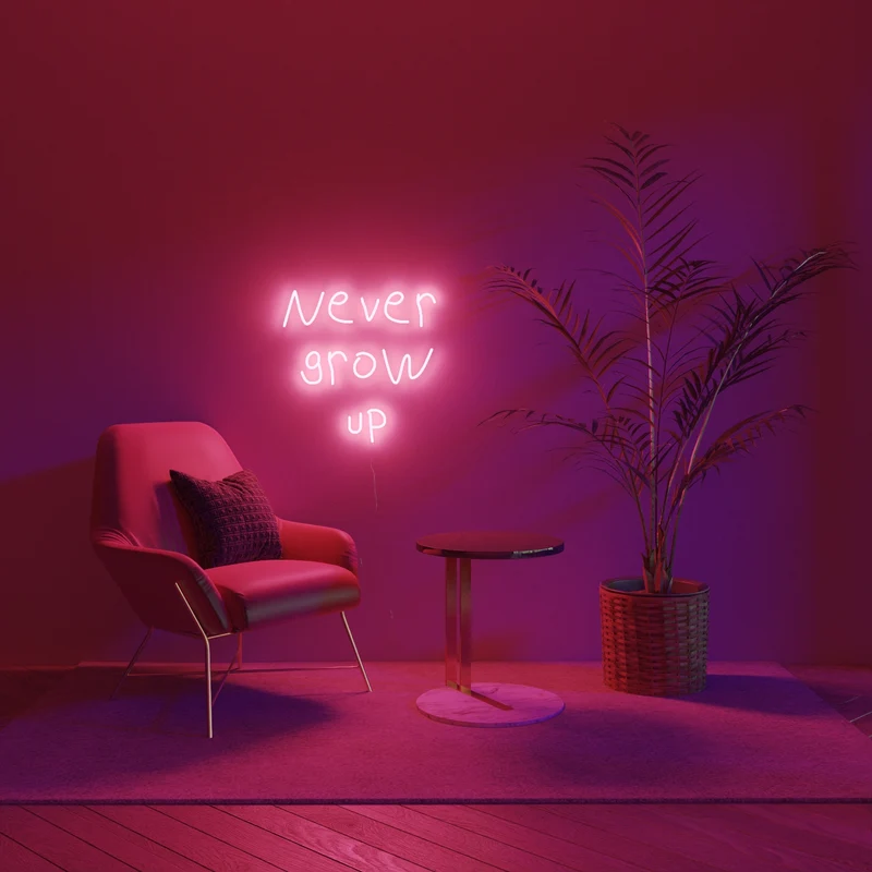 Never grow up, signe en néon LED