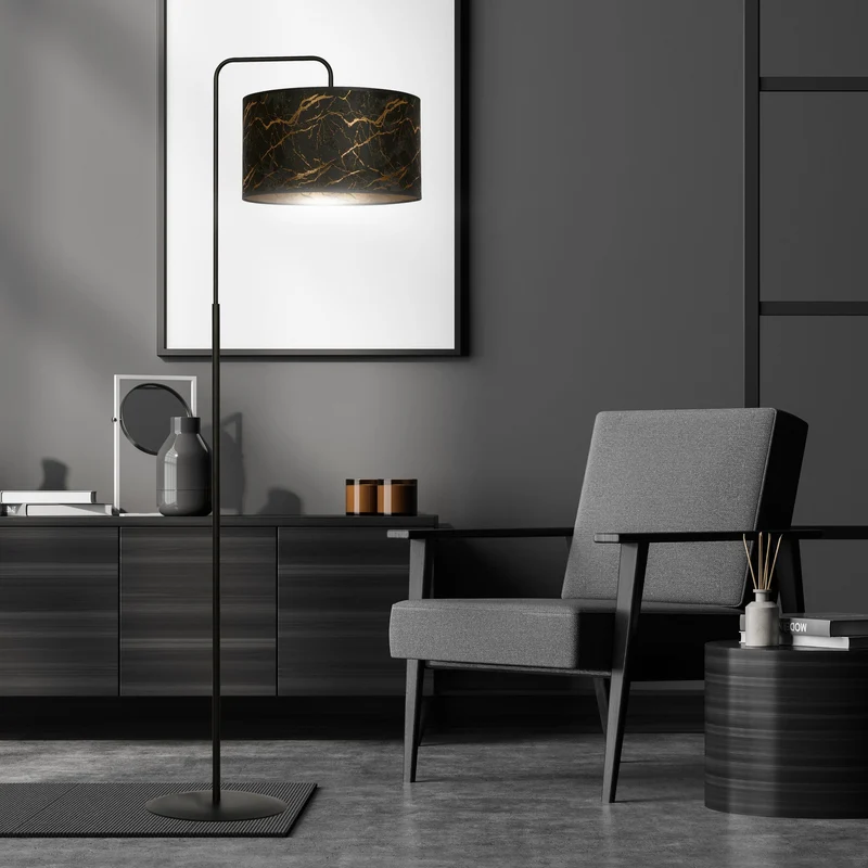 Lampadaire sur pied avec Abat Jour Marbre Noir Or