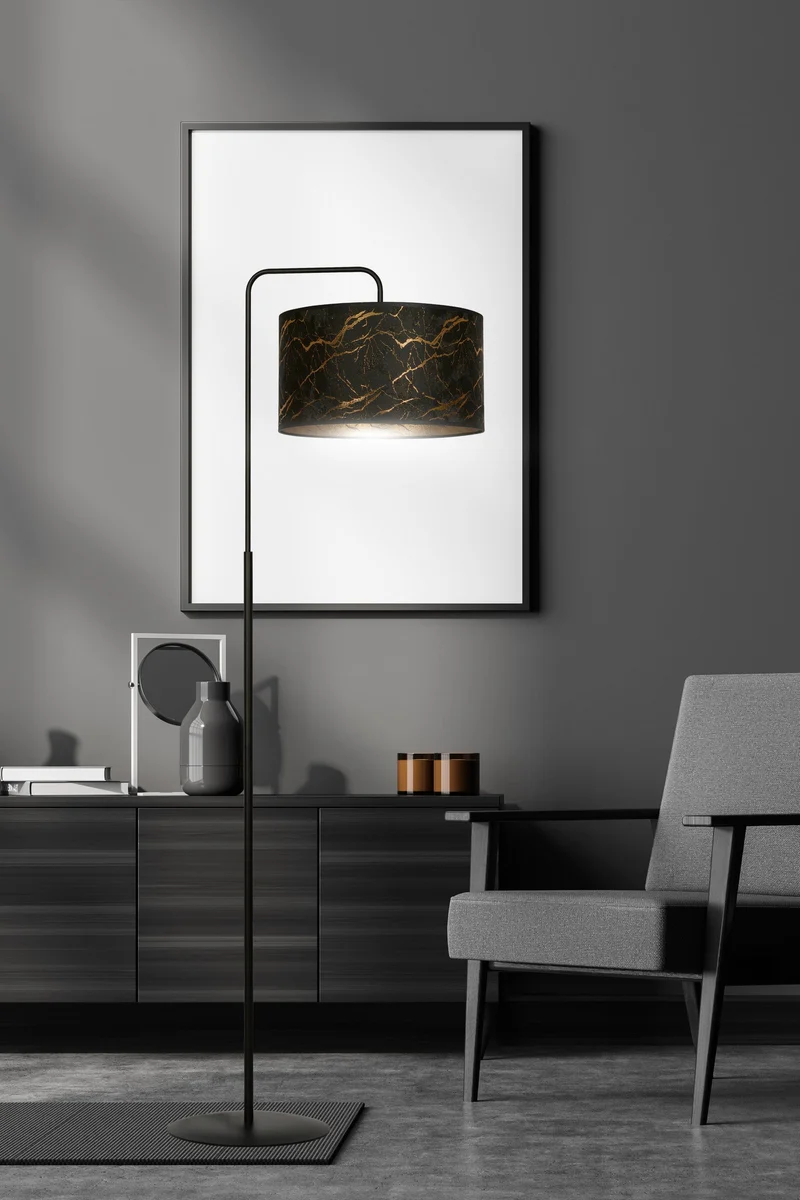 Lampadaire sur pied avec Abat Jour Marbre Noir Or