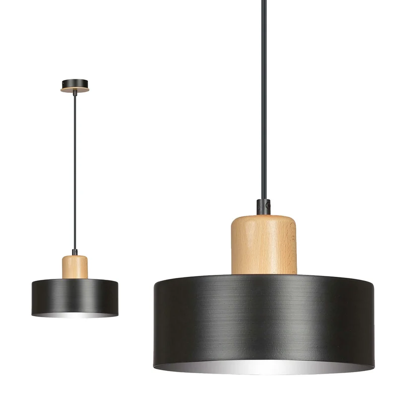 Luminaire Suspendu Noir Et Bois