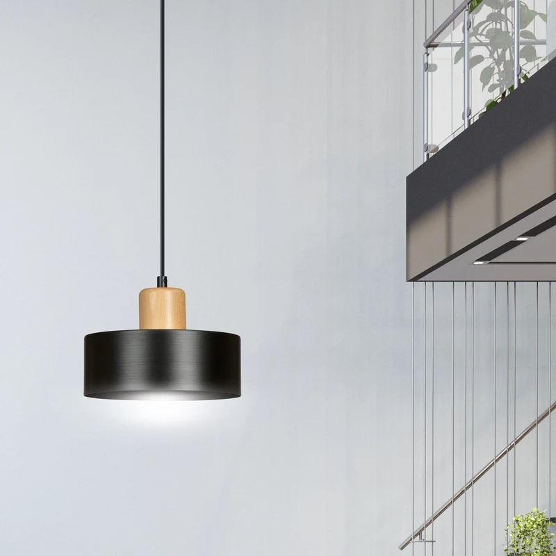Luminaire Suspendu Noir Et Bois