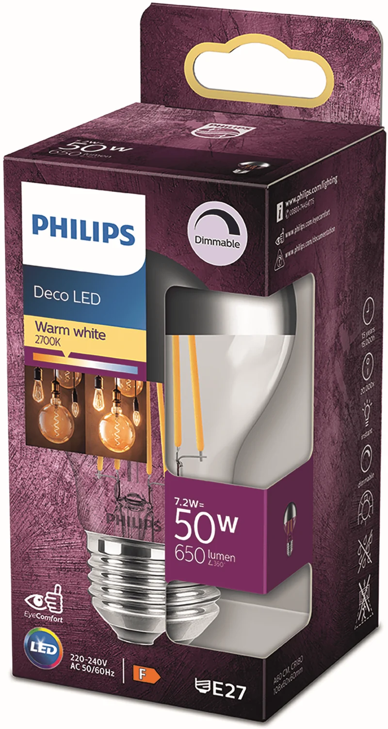 Philips LED Topf E27 - 7,2 W (650 lm, 2700 K, Dæmpbar)
