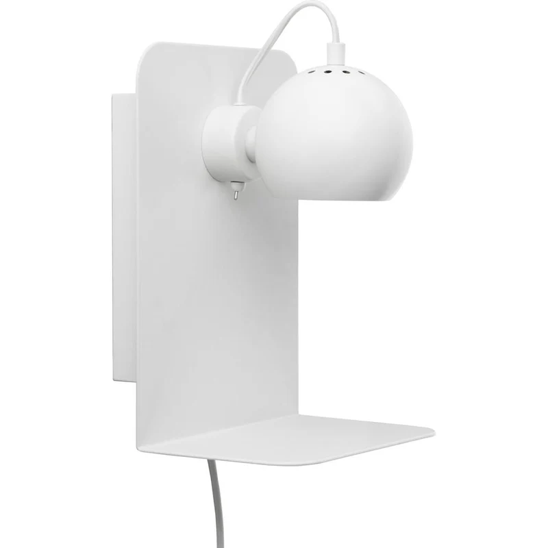 Ball Væglampe m. Hylde + USB-opladning - Mat Hvid