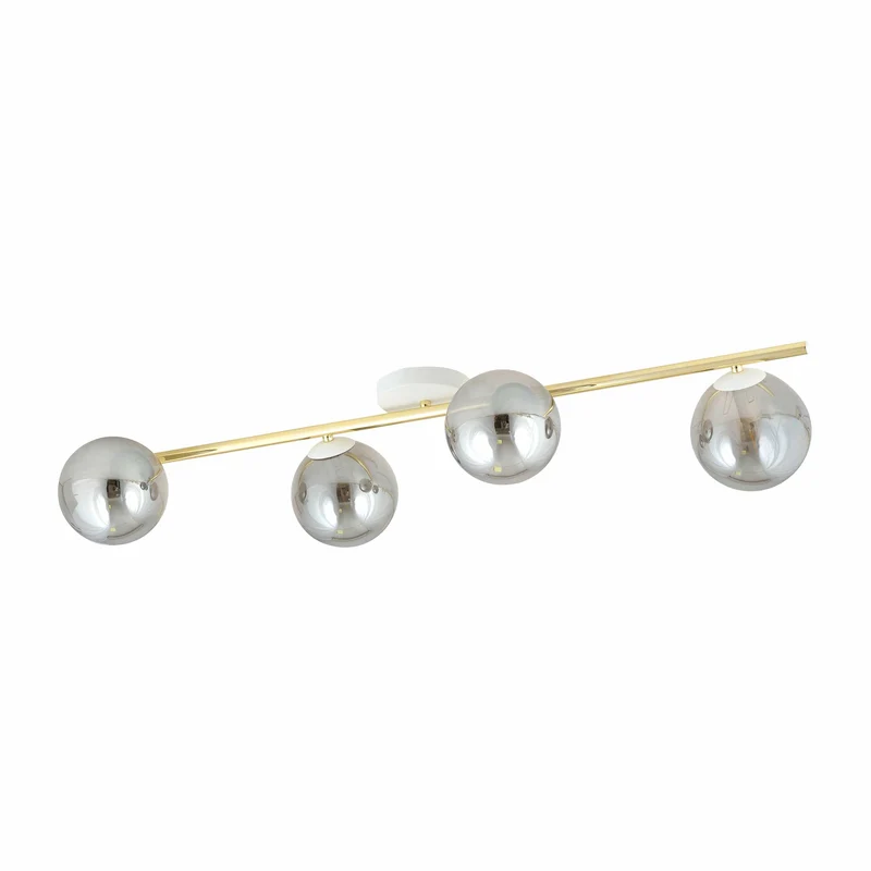 Plafonnier Luminaire Or et Boules Verre Fumé