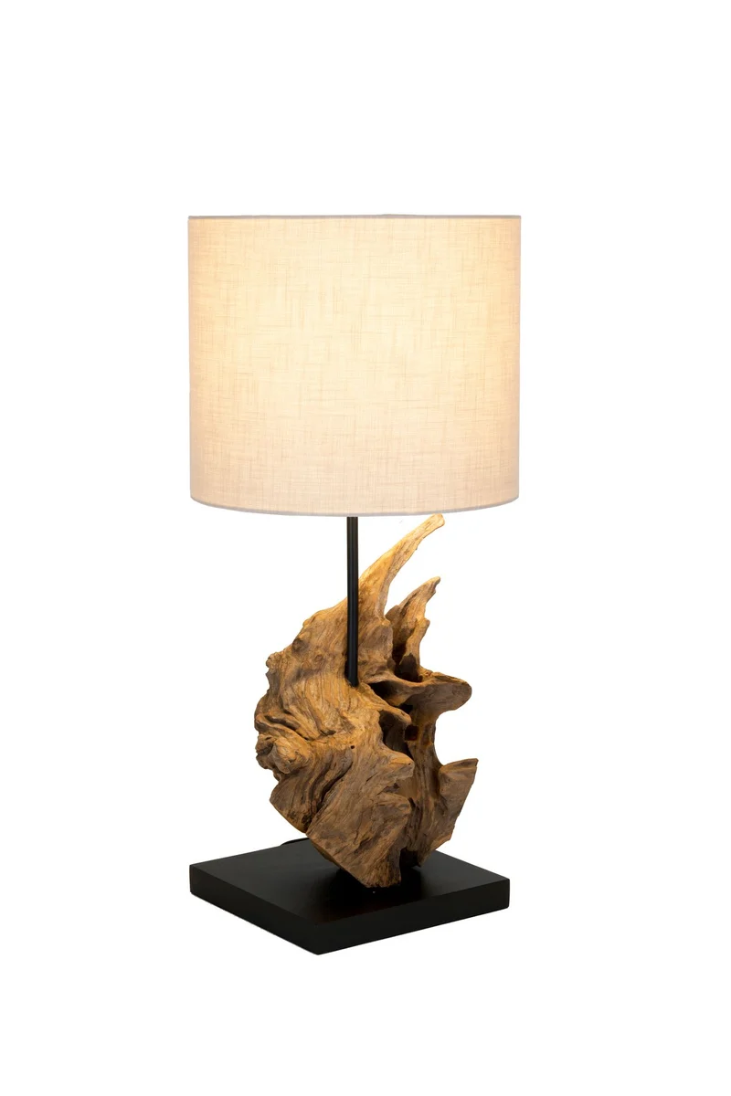 Tischlampe Filicudi Akazienholz mit Schirm Rund Ø 27cm